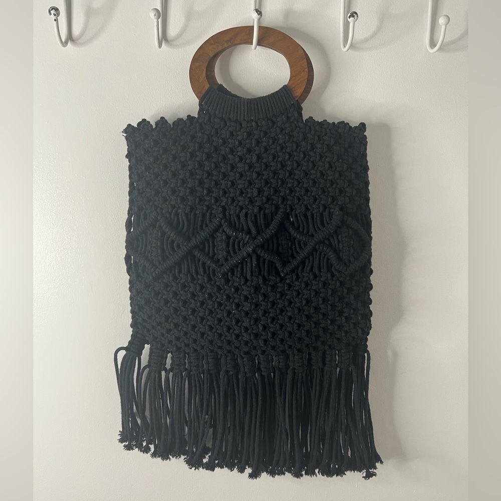 Danielle Nicole Black Crochet Handbag